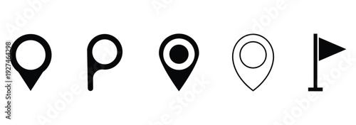 Set of location pin icons. Map marker pointer symbols, GPS location. Navigation map, location navigation icon, geo location point. Vector illustration.