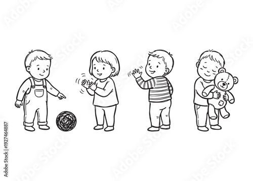 Happy children playing different games vector illustration for kids activities