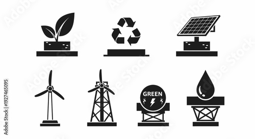 Diverse Collection of Green Energy and Environmental Icons