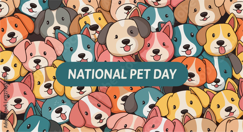 Colorful dogs celebrate national pet day with happy faces and varied breeds