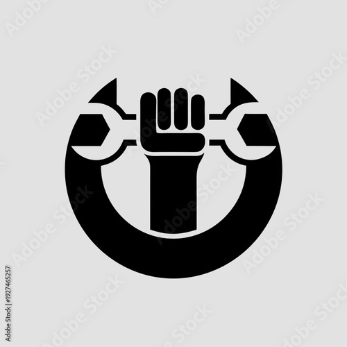 Powerful Hand Holding Wrench In Circular Motion, Symbolizing Strength And Mechanics