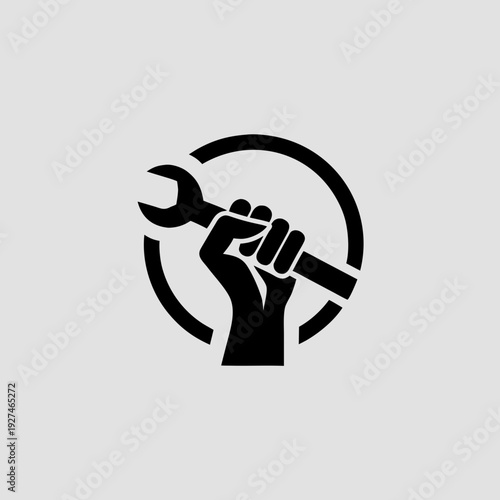 Strong Hand Holding Wrench In Circle Icon For Repair Service And Maintenance Concept
