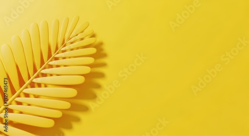 Palm frond on bright yellow background with copy space