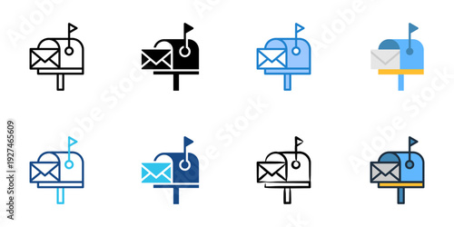 Mailbox icons set multiple style collection. Editable stroke 
