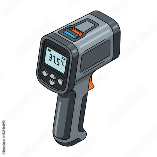 Digital thermal detector with LCD display showing temperature, isolated on a clean white background, featuring ergonomic design and buttons
