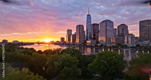 Wallpaper Mural Sunset over city skyline river. Torontodigital.ca