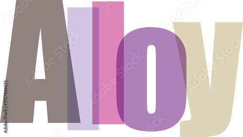 Alloy word in muted pastel colors with 3d effect, representing metal mixtures and material science, suitable for industrial and educational contexts.