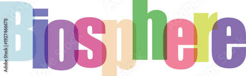 Biosphere word created with colorful translucent letters and shadow effect on checkered background