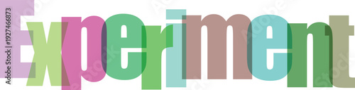 Experiment word in mixed pastel shades with 3d effect, representing research and discovery on a transparent checkerboard background, science idea