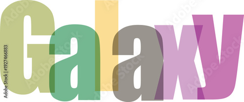 Galaxy word made of colorful transparent letters overlapping on checkered background conceptual illustration of space and stars