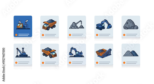 Collection of Mining and Construction Equipment Icons.
