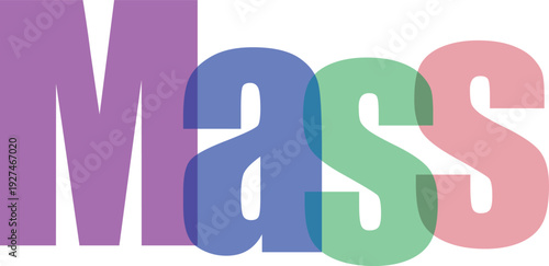 Mass text title with colorful letters and shadow effect on checkerboard background