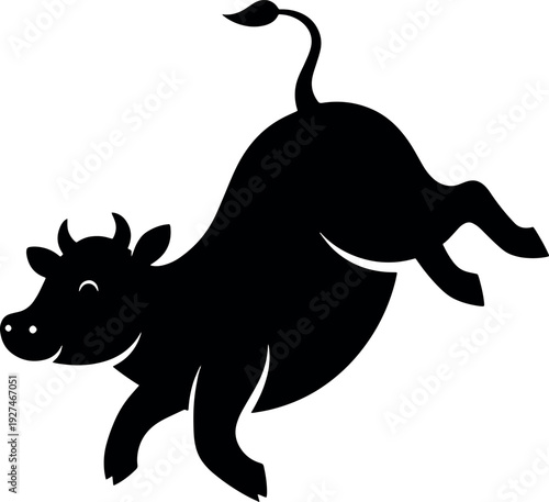 Black Silhouette of a Leaping Hippo Illustration on White Background
