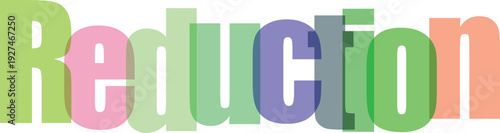 Reduction colorful text overlay with gradient effect layered over transparent grid background, economic and business concept illustration