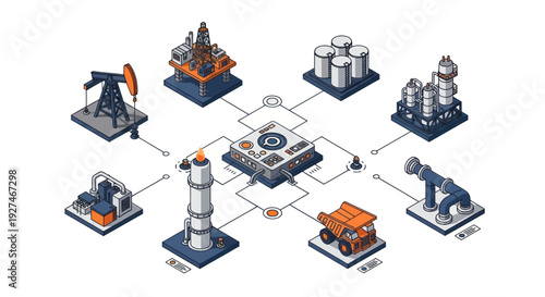 Industrial processes connected by central data system.
