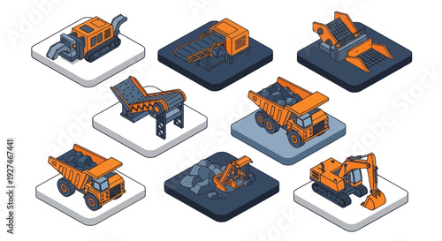 Isometric Construction Vehicles and Heavy Machinery Collection.
