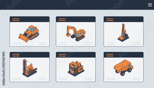 Isometric Construction Vehicles and Heavy Machinery Collection.