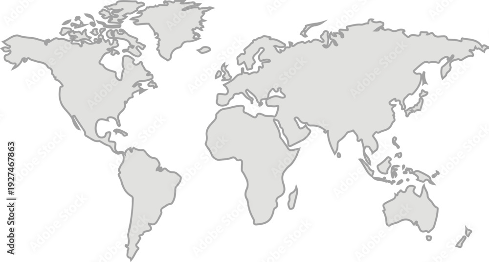 Fototapeta premium World map outline simple gray continents on white background global geograph