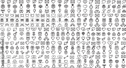 Collection of various love and relationship icons on white background