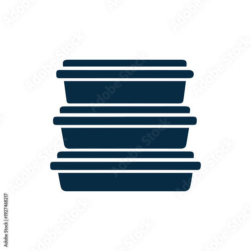 Stack of Three Dark Blue Food Containers Minimalist Vector Icon Art