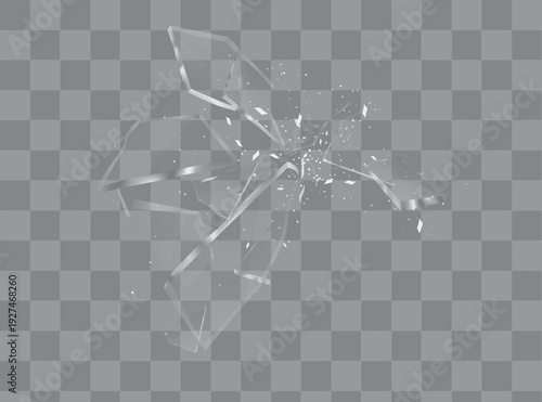 Shards of broken glass. Abstract explosion. Realistic vector background.