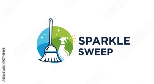 Cleaning Service Sweep Logo Vector with Broom and Spray Bottle – Professional Janitorial Company Branding