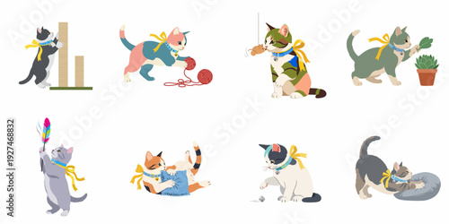 Adorable Playful Kittens Engaging in Various Domestic Activities with Toys and Accessories