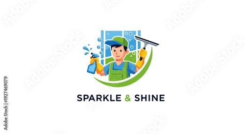 Cleaning Service Logo Vector with Sweep Wipe and Spray Bottle – Professional Janitorial Company Branding