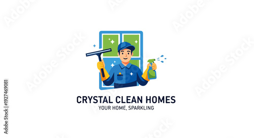 Cleaning Service Logo Vector with Window Wipe and Spray Bottle – Professional Janitorial Company Branding