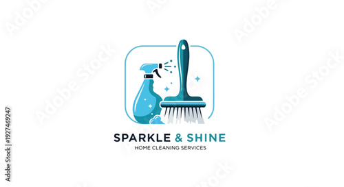 Cleaning Service Logo Vector with Brush and Spray Bottle – Professional Janitorial Company Branding