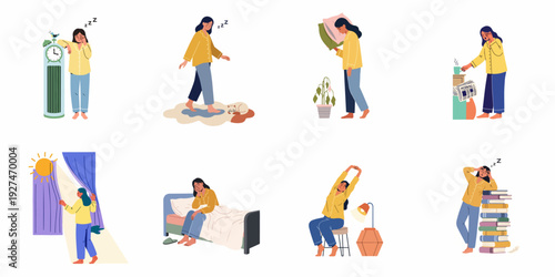 A woman's morning struggles and challenges with sleep deprivation, from waking up tired to performing daily routines at home.