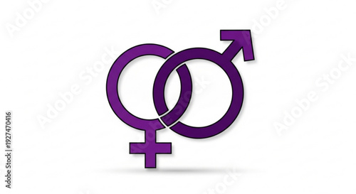 Interconnected purple gender symbols for equality and diversity on white background