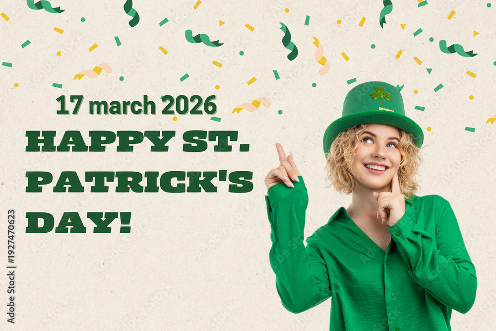 Obraz premium A young woman in a green top celebrates St Patricks Day