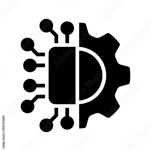 Artificial Intelligence and Automation Icon – Microchip and Gear Line Art Vector