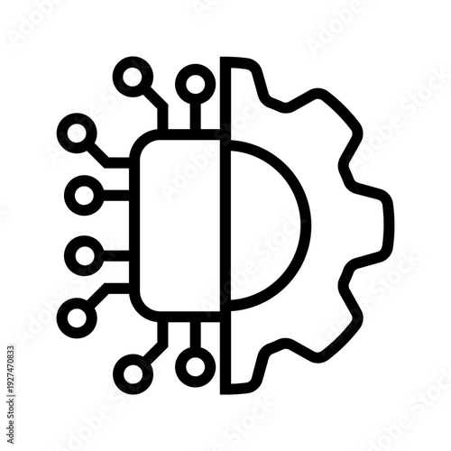 Artificial Intelligence and Automation Icon – Microchip and Gear Line Art Vector