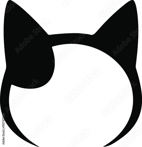 Minimalist cat head silhouette icon with black ear spot vector.