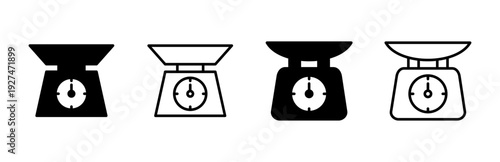 Scales icon set. Weight scale icon. Law scale icon. Justice
