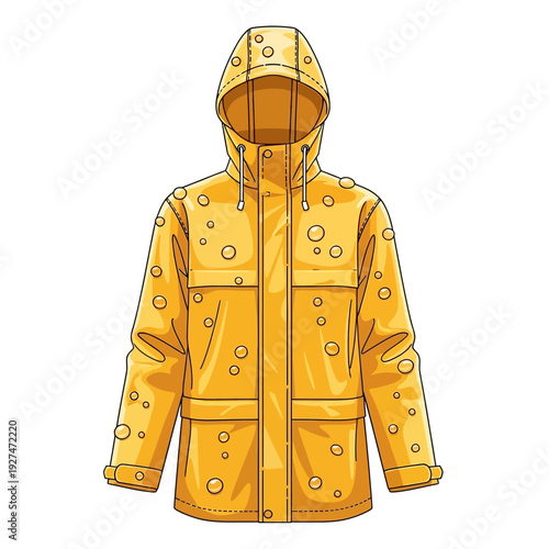 Yellow raincoat with bubble pattern, cartoon style, illustration on white background.
