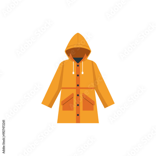 Bright Orange Raincoat with Hood - Flat Icon Illustration