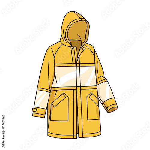 Yellow Raincoat with Reflective Stripes - Waterproof Outdoor Clothing Illustration