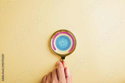 Quadro su tela AI technology under scrutiny with a magnifying glass, focusing on artificial int