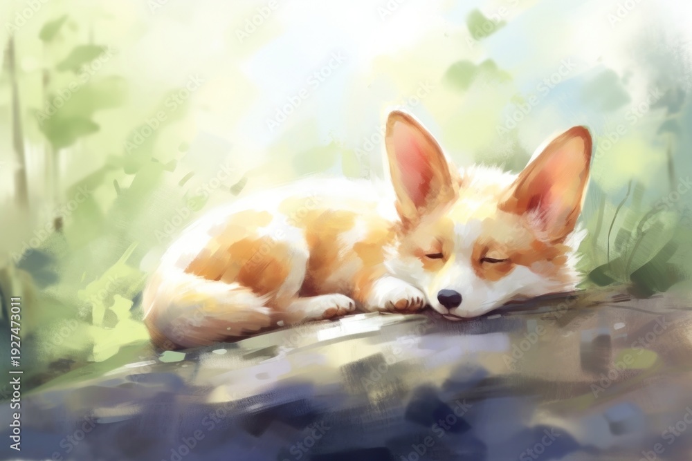 Naklejka premium Cute baby corgi outdoors animal mammal.