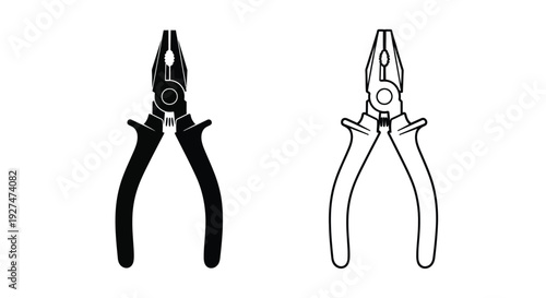 Two pliers illustrations one solid black one outlined in white