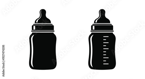 Two black silhouette baby bottles isolated on a white background