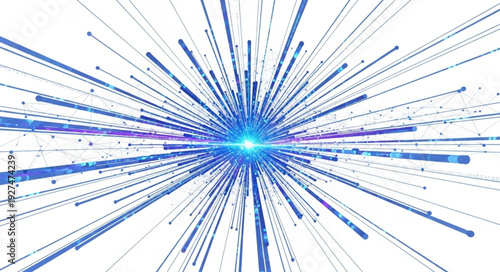 Abstract blue light explosion with radiating lines and bright center.