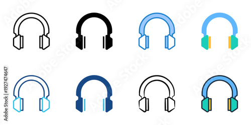 Headphones icons set multiple style collection. Editable stroke 
