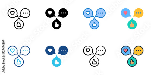 Social Media icons set multiple style collection. Editable stroke 
