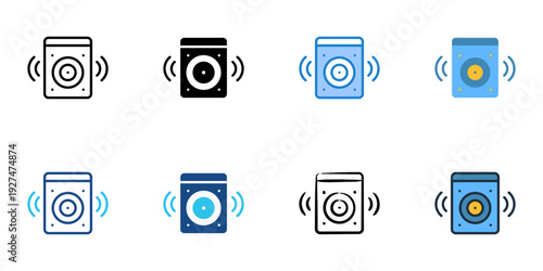 Speaker icons set multiple style collection. Editable stroke 
