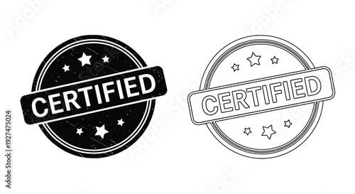 Two certified stamp illustrations with stars black and white designs