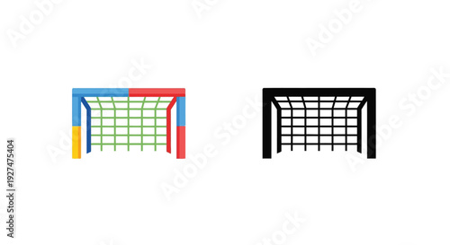 Two soccer goals presented a colorful version and a monochrome silhouette